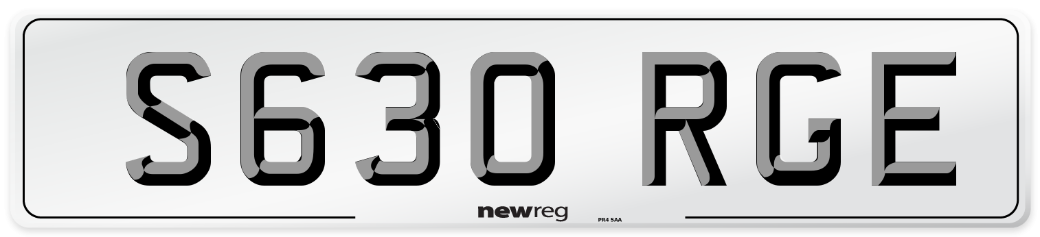 S630 RGE Number Plate from New Reg
